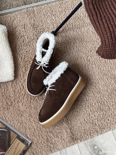 Замшеві напівчеревики на хутрі Tiffany BT154W (шоколад)