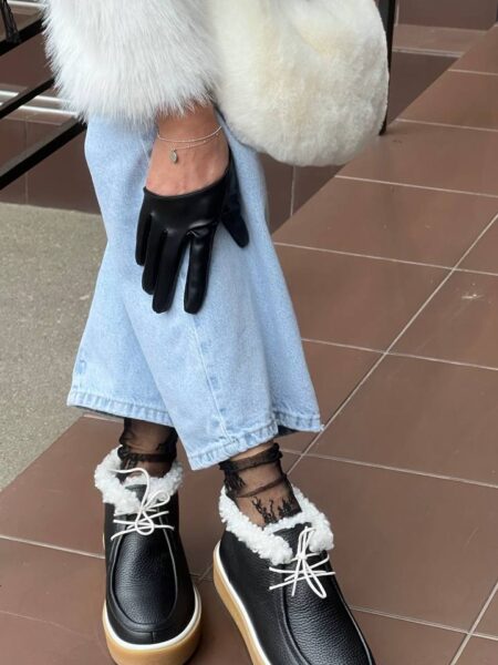 Шкіряні напівчеревики на хутрі Tiffany BT154W (чорний)