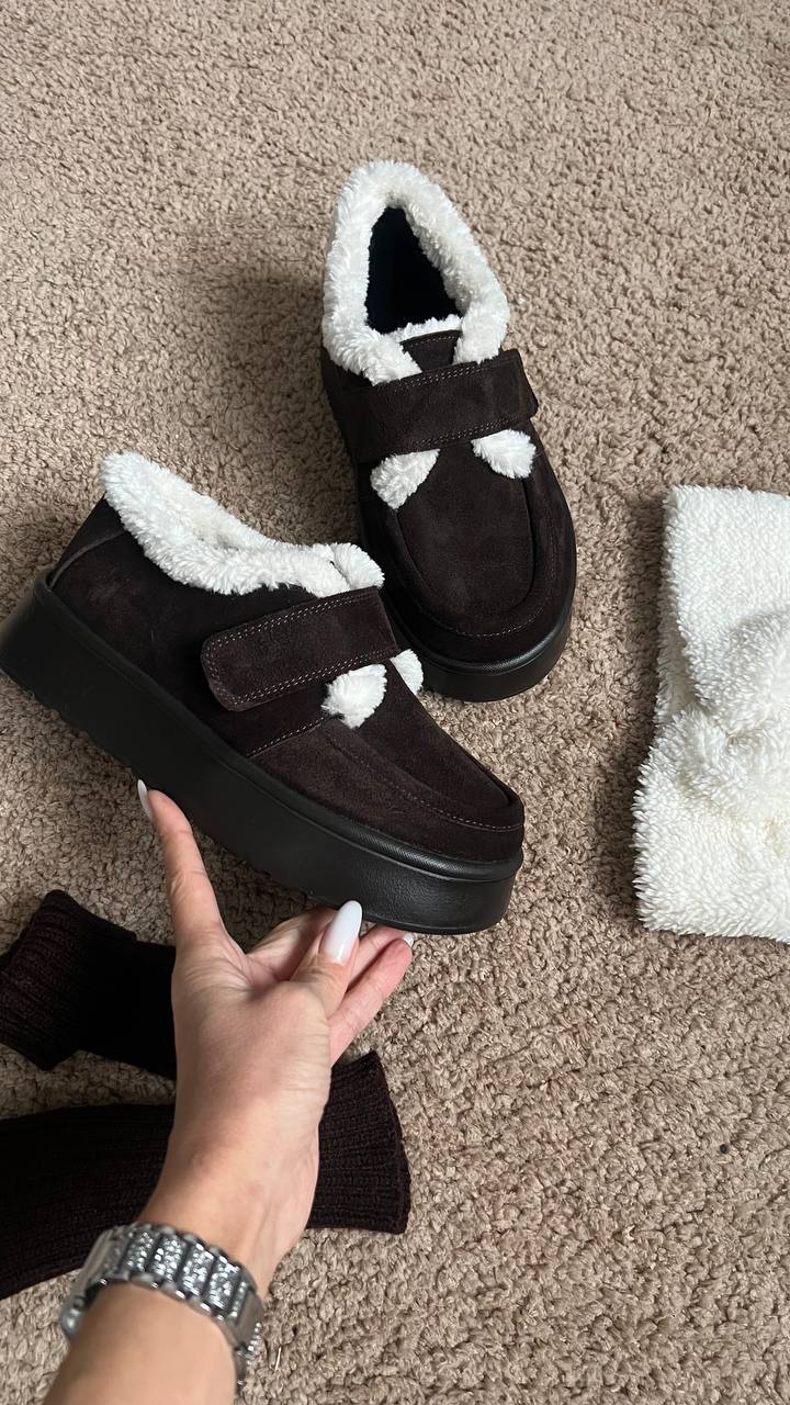 Зимові замшеві кеди-уггі Teddi K139W (шоколад)