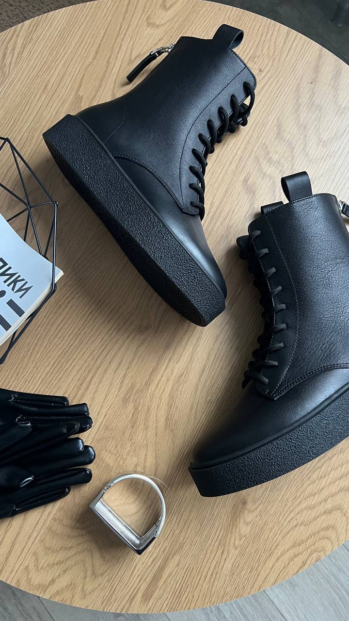 Шкіряні черевики на хутрі Kerry BT158W (чорний)