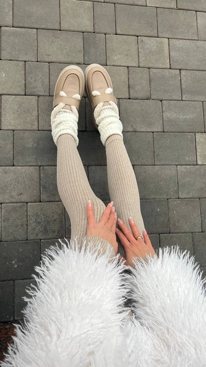 Зимові шкіряні кеди-уггі Teddi K139W (беж)