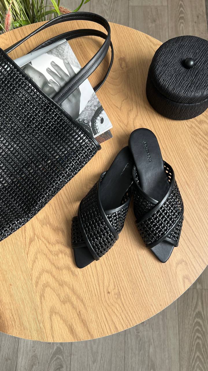 Шкіряні мюлі-шльопанці Malena SH117 (чорна сіточка)
