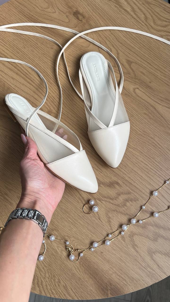 Шкіряні мюлі з сіточкою Kiss M110 (крем)