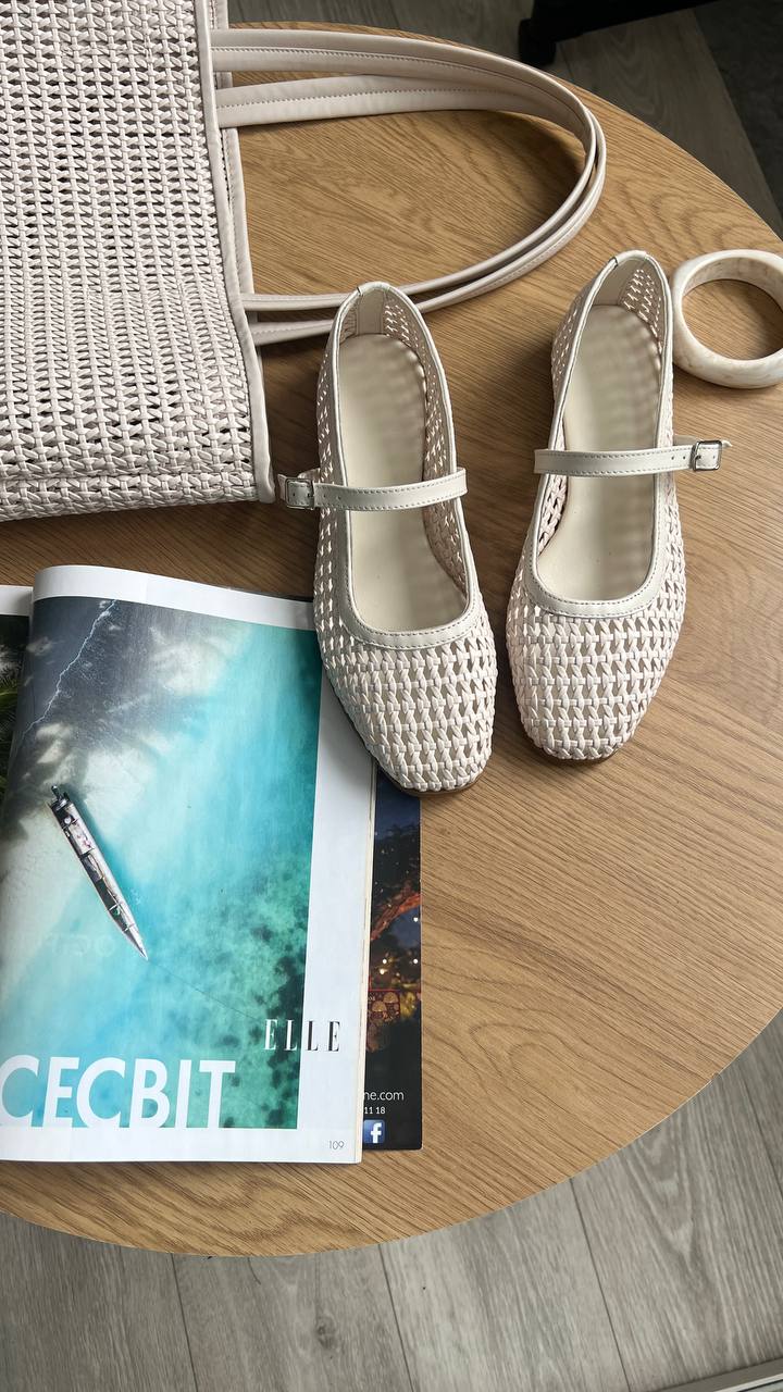 Шкіряні балетки з сіточкою Siara BL010S (крем)