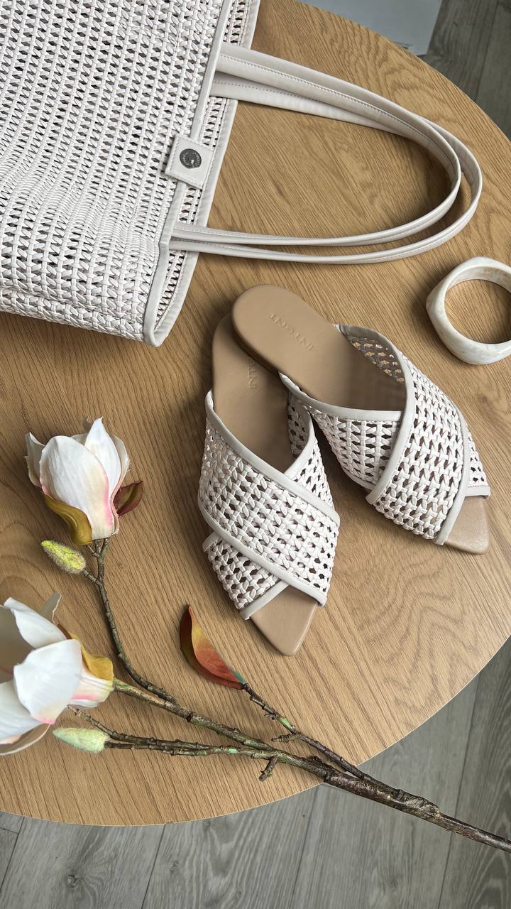 Шкіряні мюлі-шльопанці Malena SH117S (кремова сіточка)