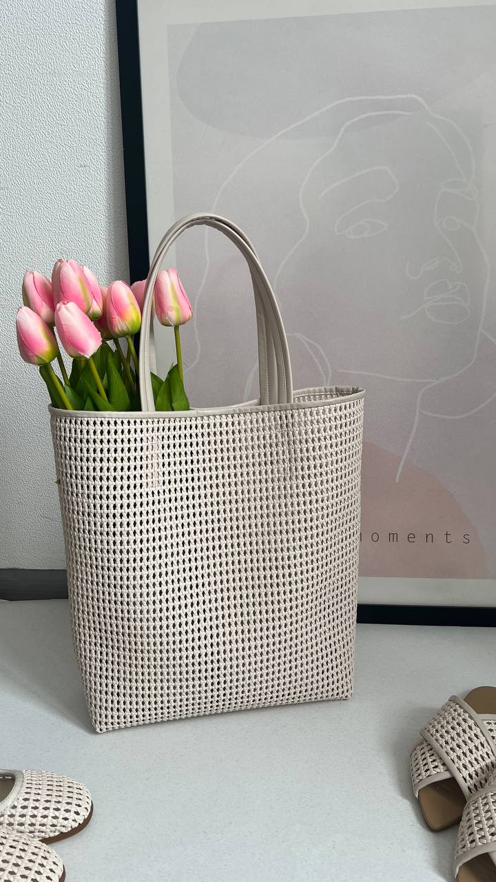 Шоппер шкіряний Madrid C193S (кремова сіточка)