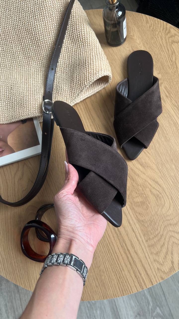 Замшеві мюлі-шльопанці Malena SH117 (шоколад)