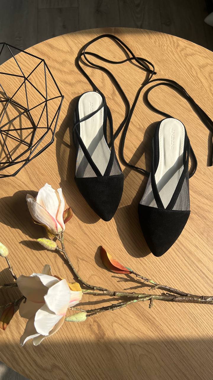 Замшеві мюлі з сіточкою Kiss M110 (чорний)